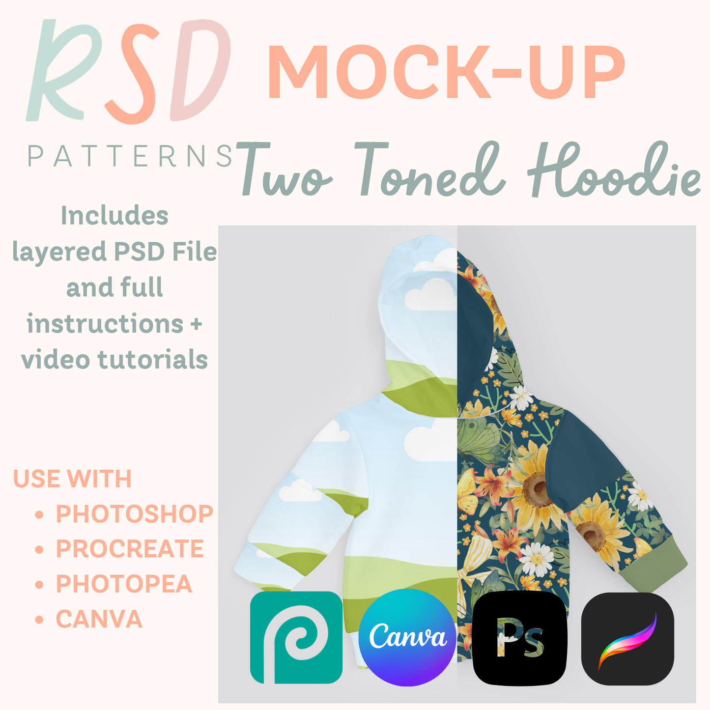 Two Toned Hoodie Digital Sewing Pattern Mock-Up