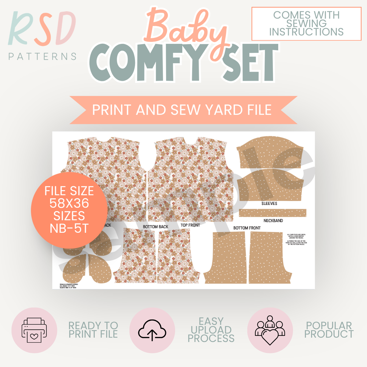 Baby Comfy Set - Print & Sew - Custom Yard File with Sewing Instructions