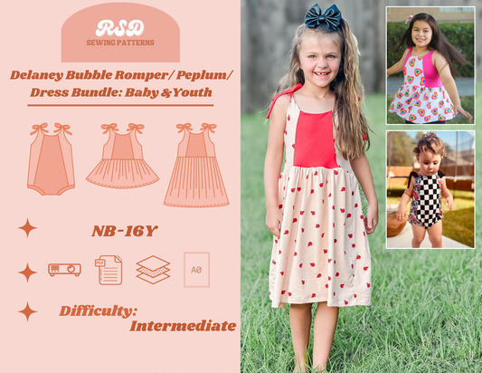 Baby & Youth Bundle Delaney Bubble Romper/Peplum/Dress PDF