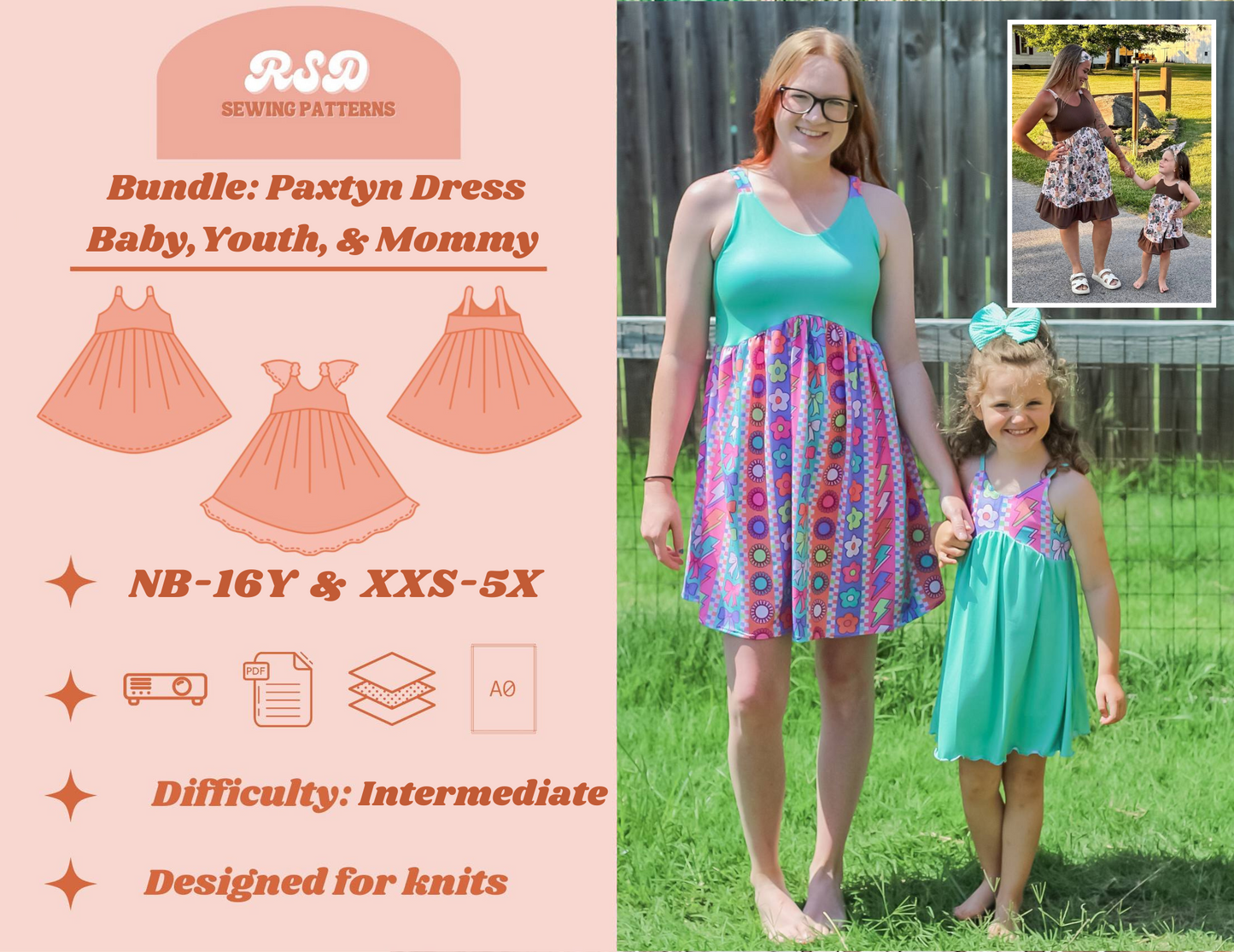 Baby, Youth, & Mommy Paxtyn Dress Bundle PDF