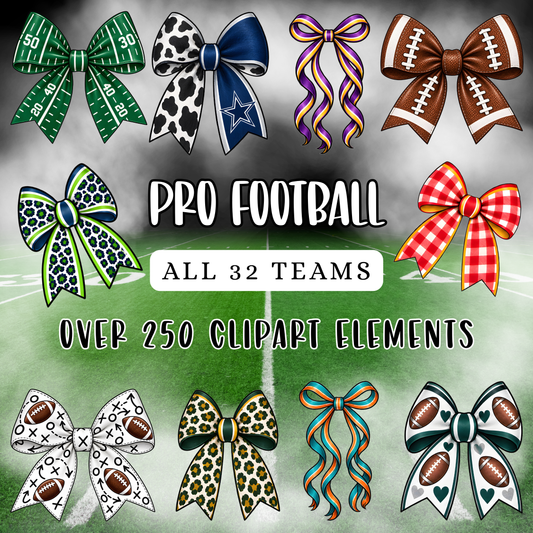Pro Football Bow Clipart Bundle
